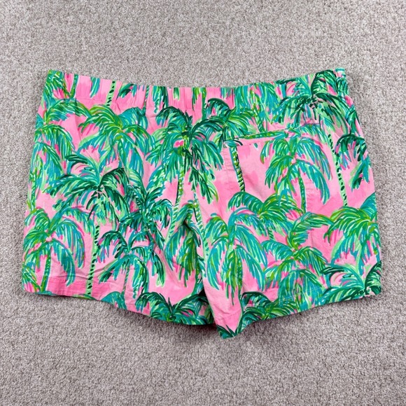 Lilly Pulitzer Shorts Women Large Pink Green Palm Tree Print 002065 Cotton Blend - Picture 5 of 7
